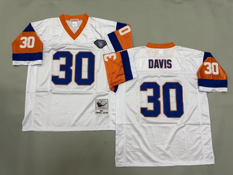 Men 2025 Denver Broncos 30 Davis white Throwback Limited NFL Jersey style 001